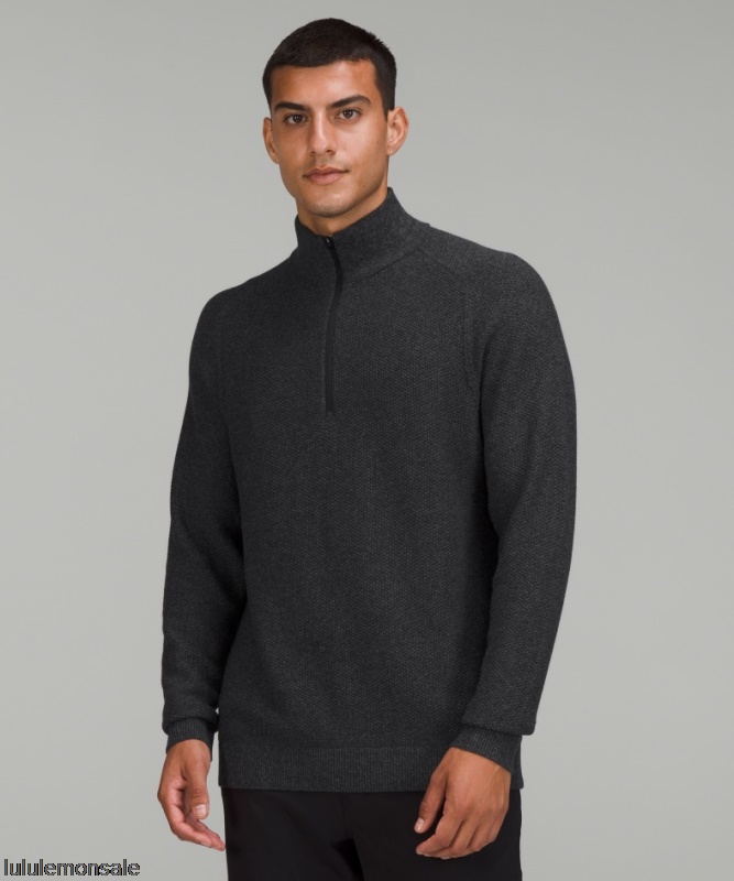 Lululemon Deutschland DELULU938 | Schwarz Meliert Strukturierter Strickpullover Mit Halbem Reißverschluss
